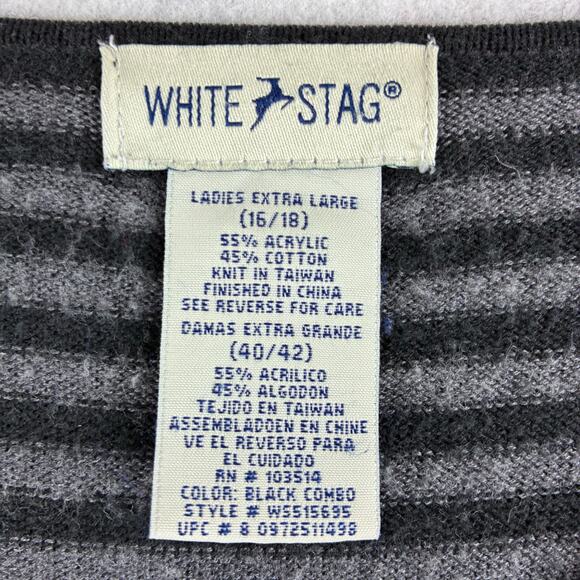 Vintage White Stag Full Zip Striped Sweater Women's XL V Neck Long Sleeve READ - Picture 5 of 15